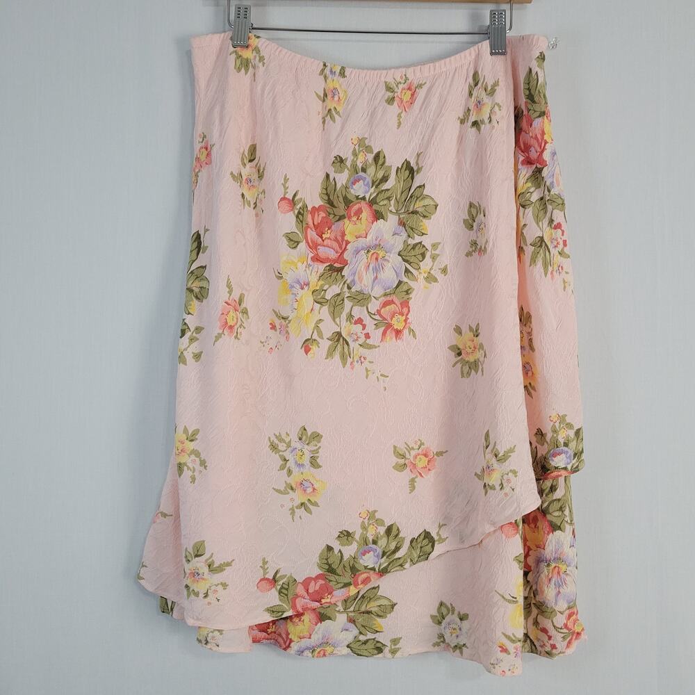 Vintage Floral Pull On Layered Hem Skirt size 18 Pink Fairy Whimsical 90s Y2K